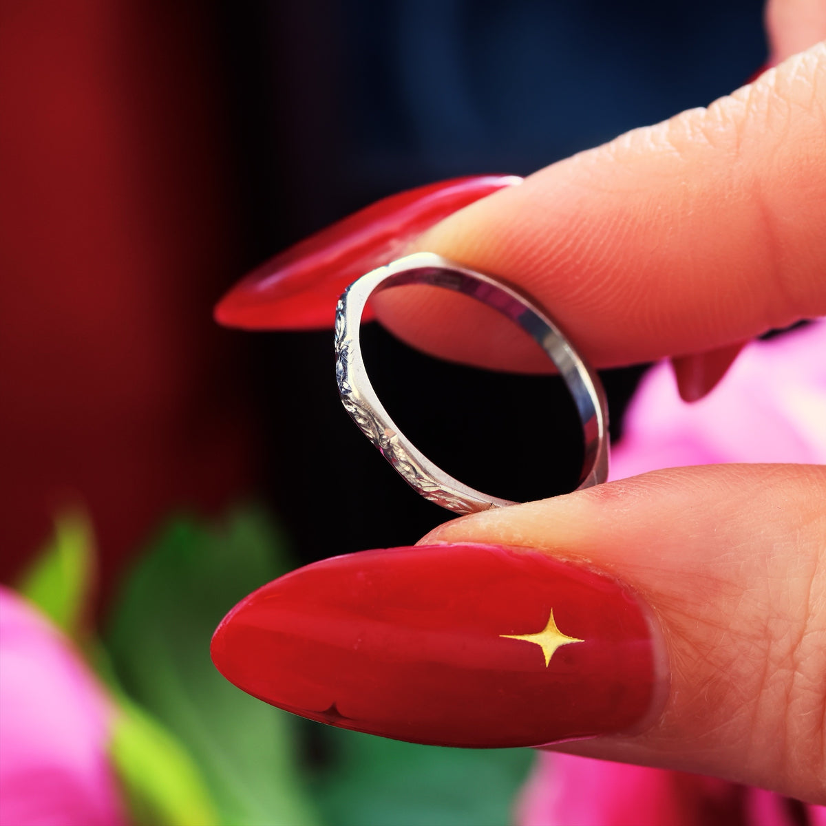 Vintage Size L Hand Engraved Platinum Wedding Band