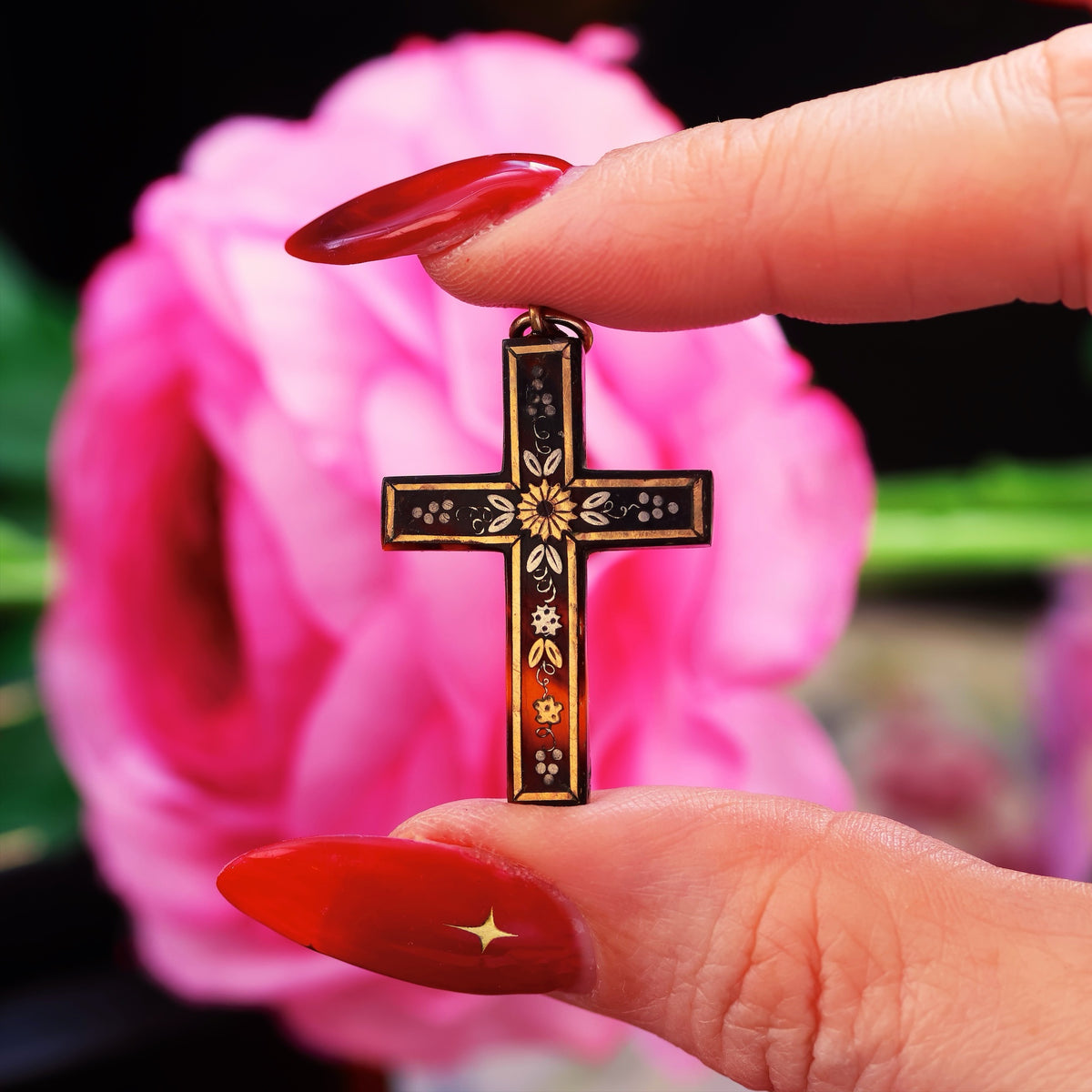 Antique Victorian Pique Tortoiseshell Cross