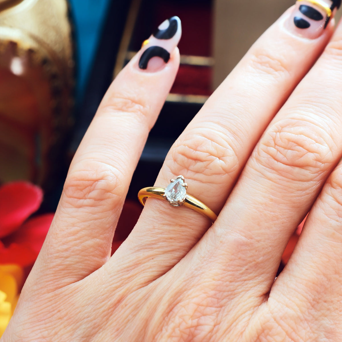 Vintage Recycled Pear-Cut Diamond Engagement Ring