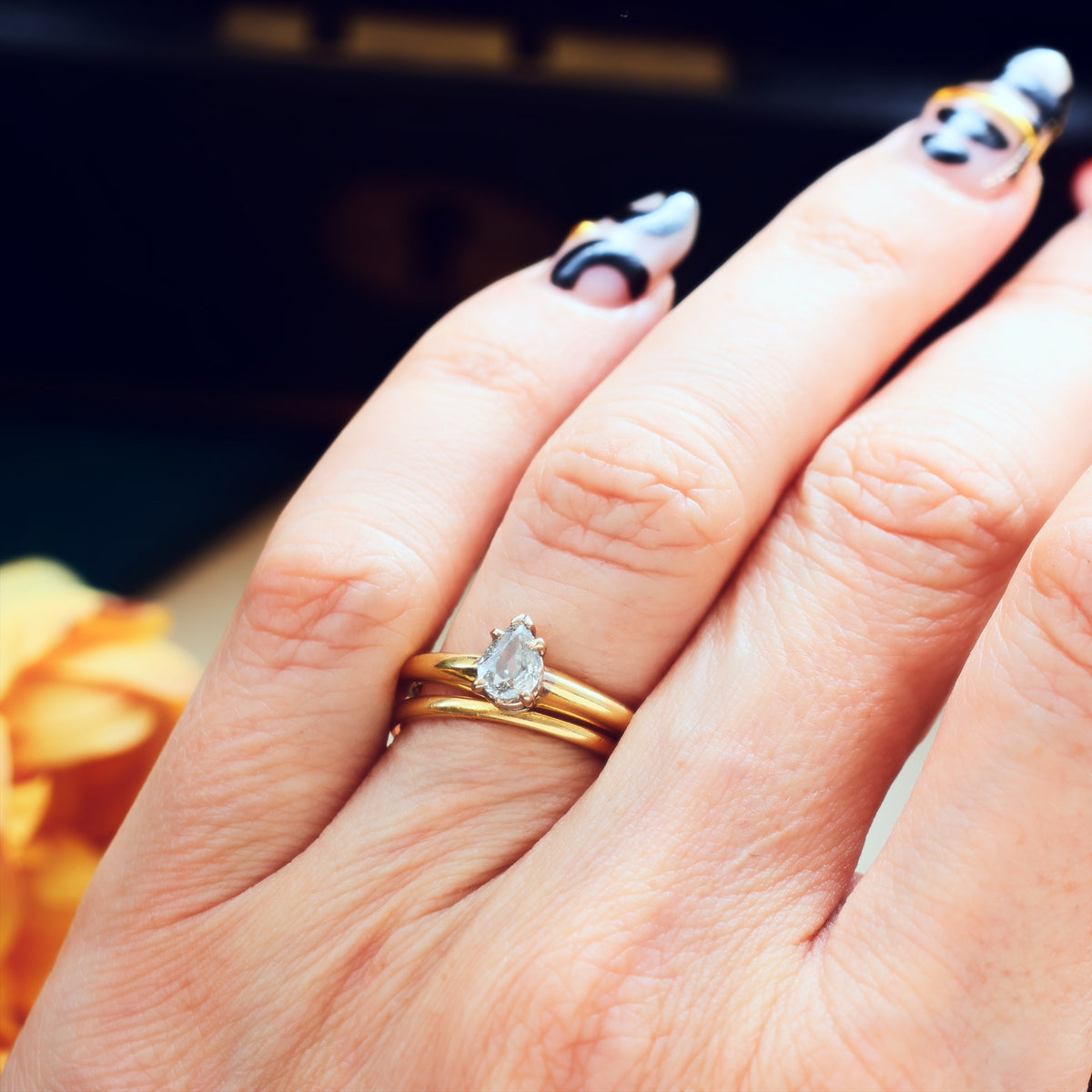 Vintage Recycled Pear-Cut Diamond Engagement Ring