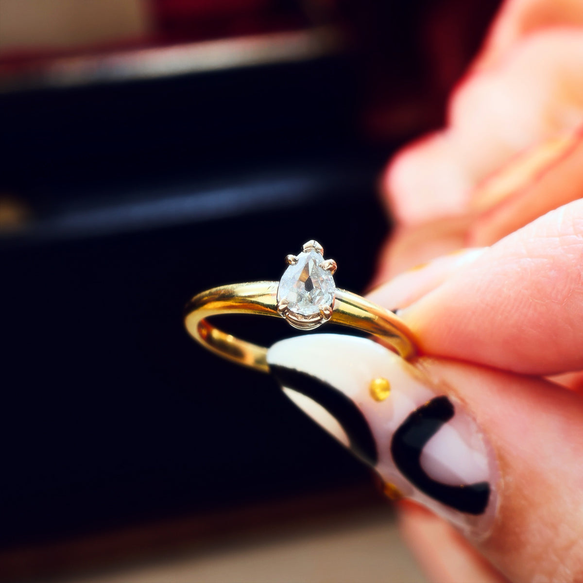 Vintage Recycled Pear-Cut Diamond Engagement Ring