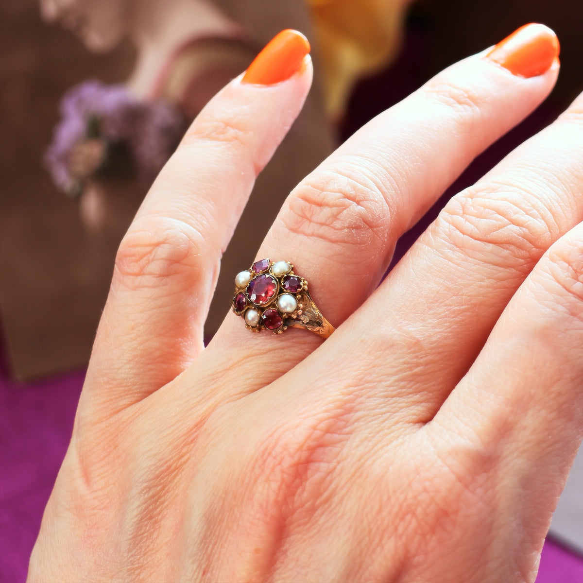 Blessed Date 1857 Pink Tourmaline & Seed Pearl Ring