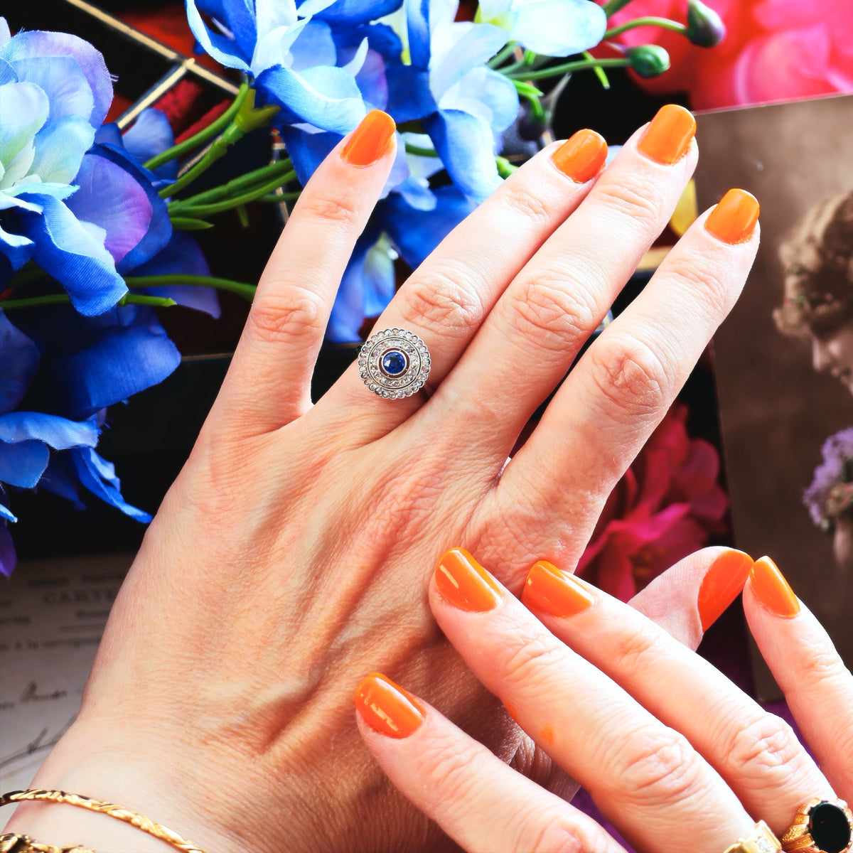 Vintage Date 1966 Sapphire & Diamond Cocktail Ring