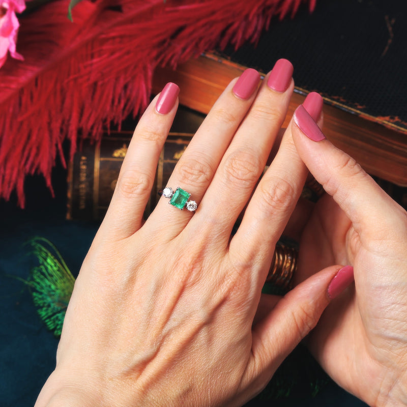 Vintage Emerald & Diamond Trilogy Engagement Ring