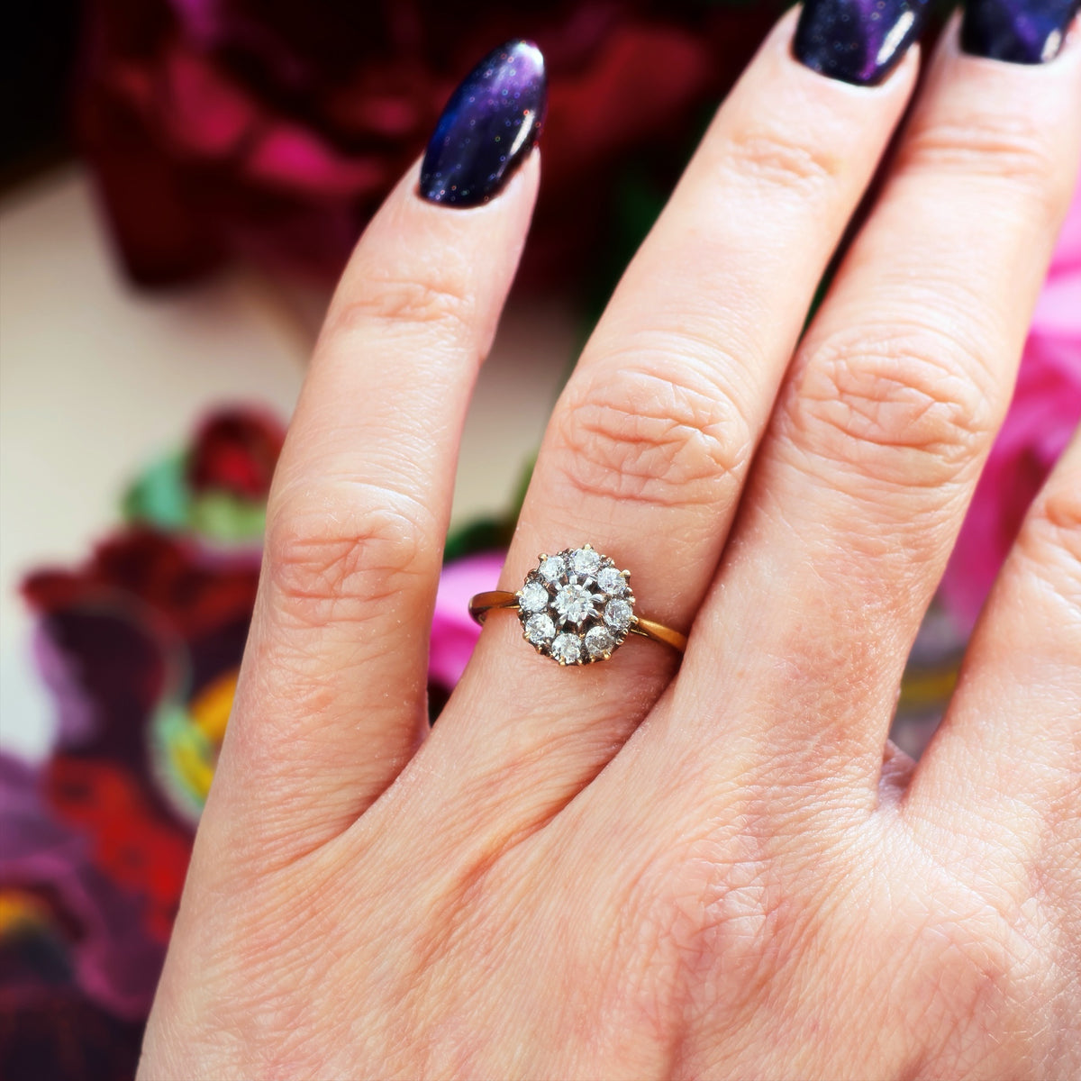 Sparkly Vintage 1950's Diamond Cluster Engagement Ring
