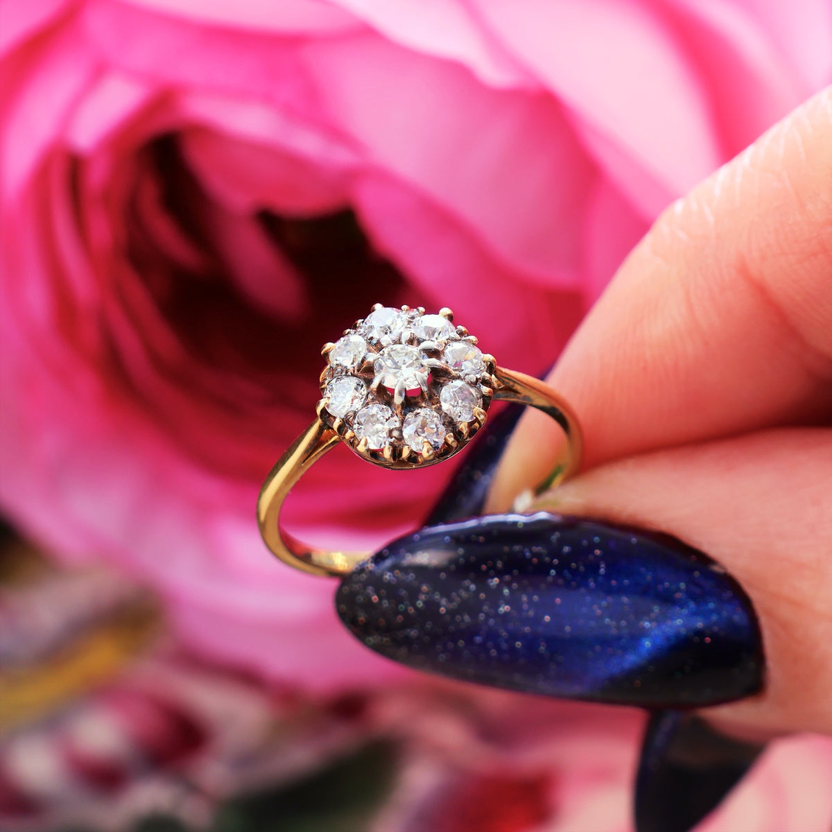 Sparkly Vintage 1950's Diamond Cluster Engagement Ring