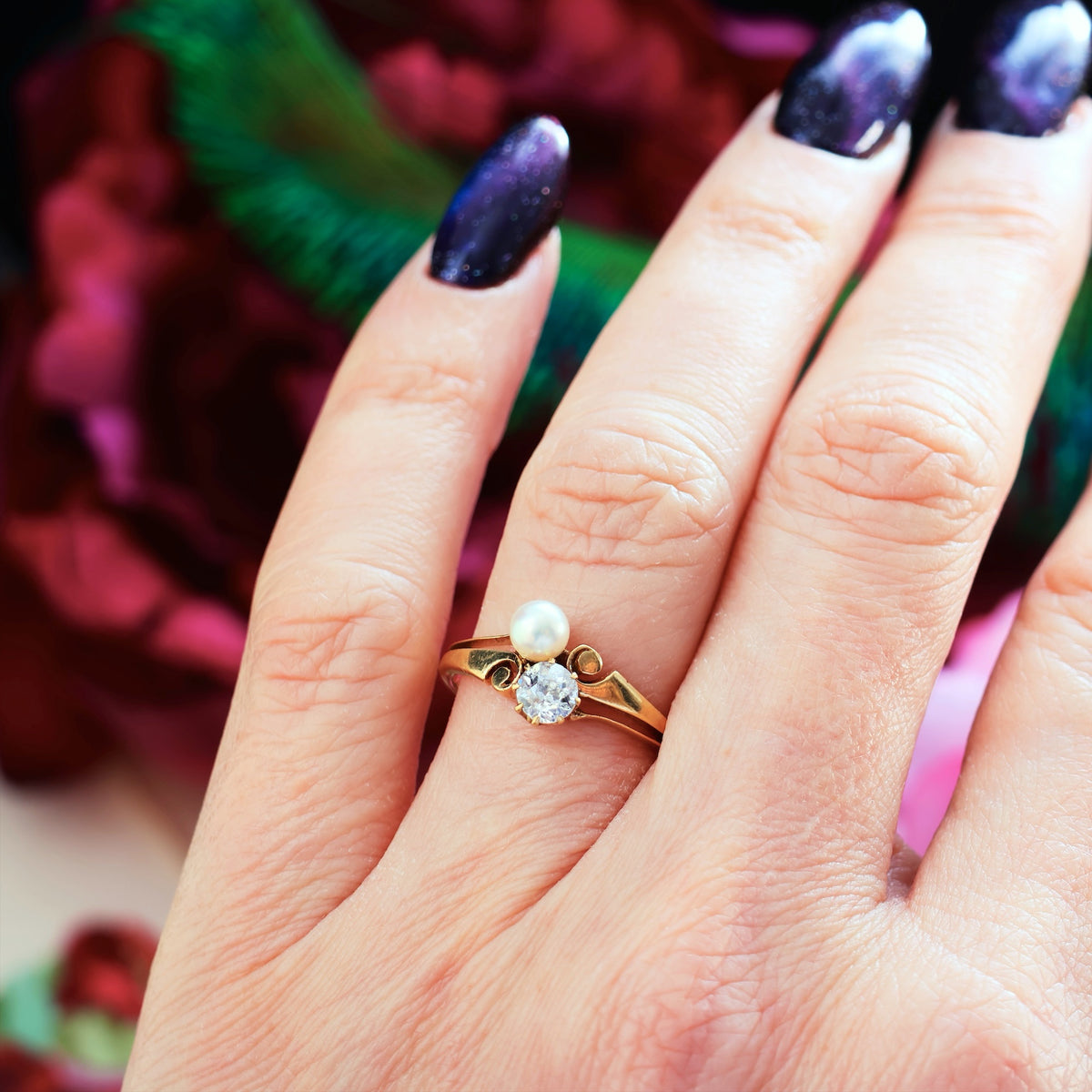 Antique Art Nouveau Pearl & Diamond Ring