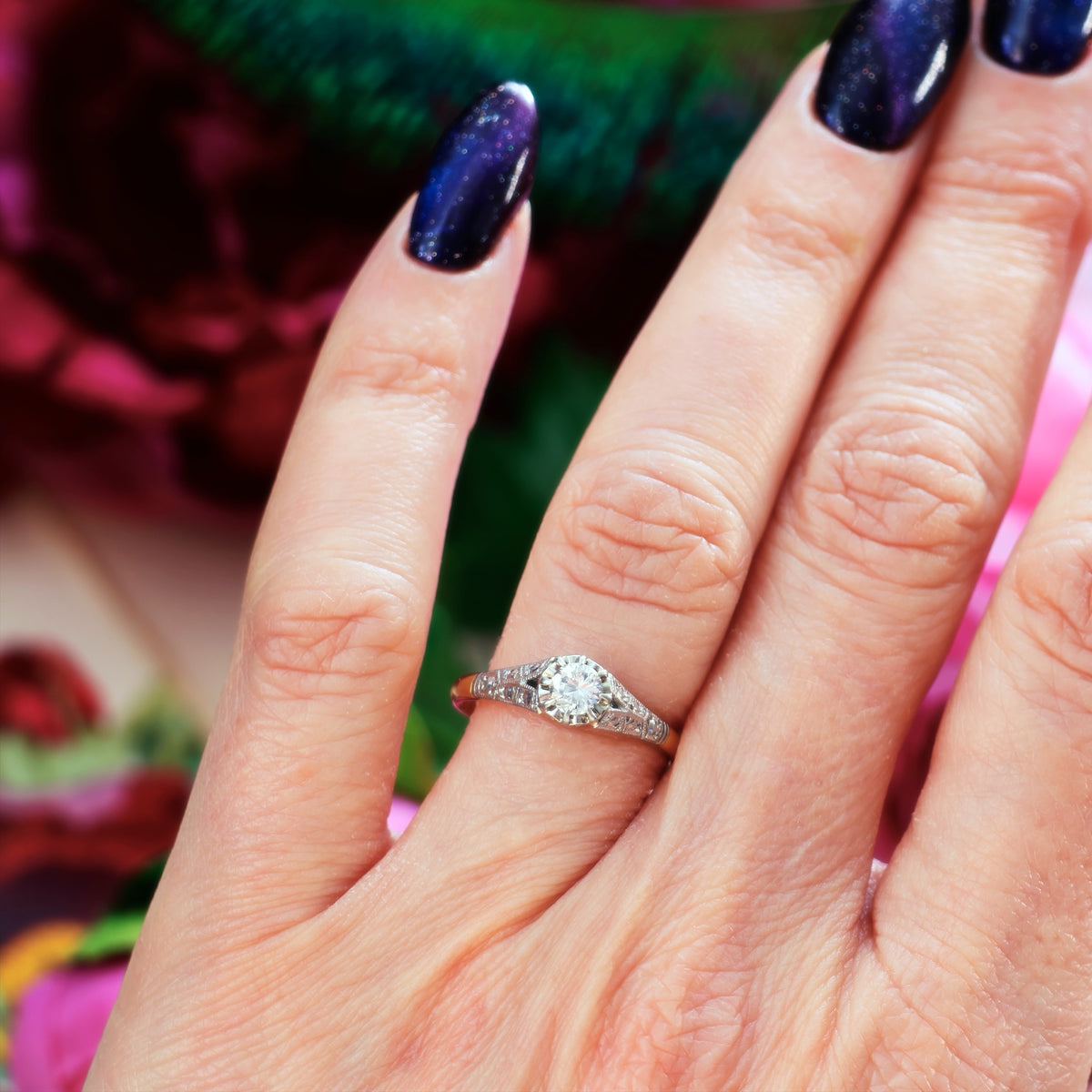 Pristine Handmade Vintage Diamond Engagement Ring