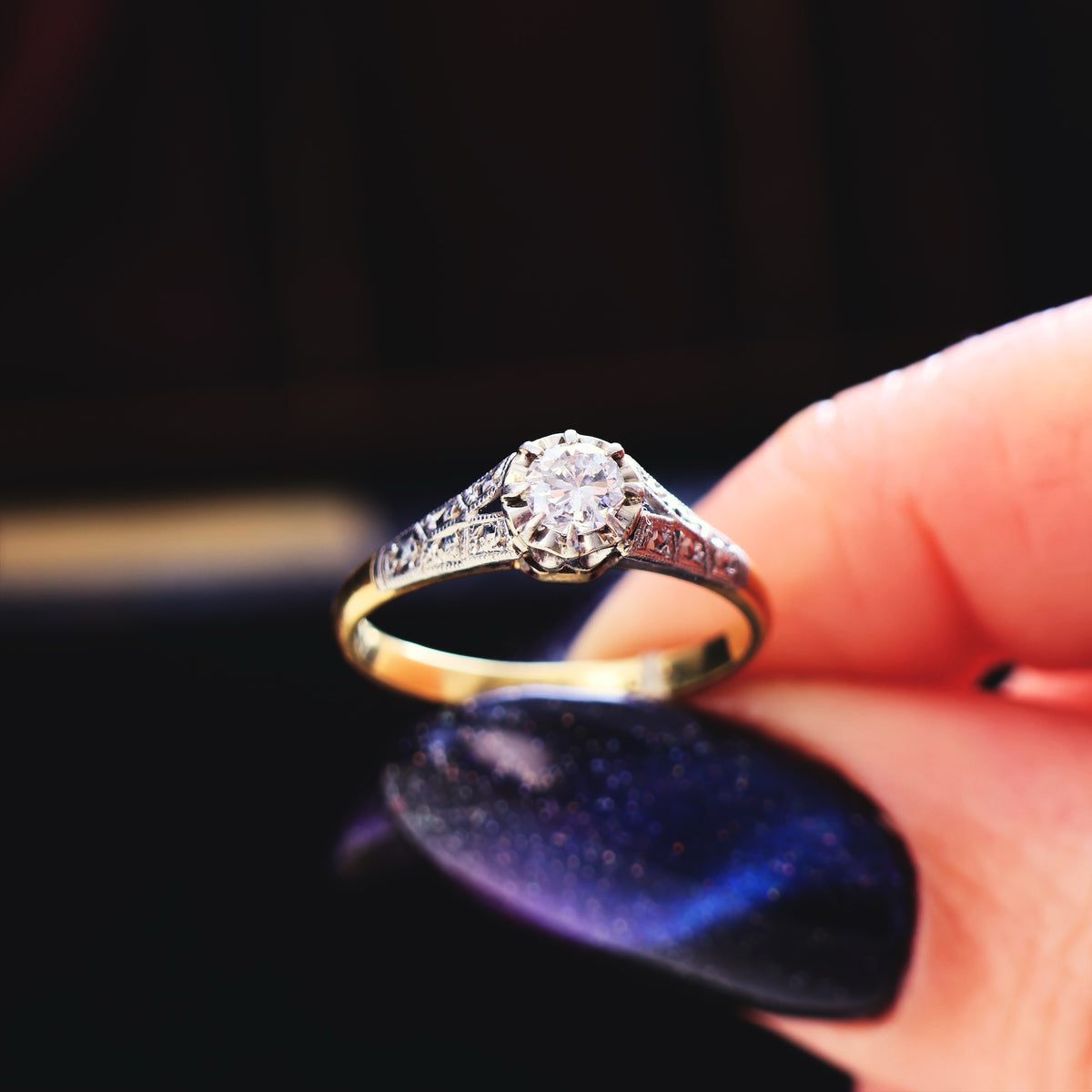 Pristine Handmade Vintage Diamond Engagement Ring