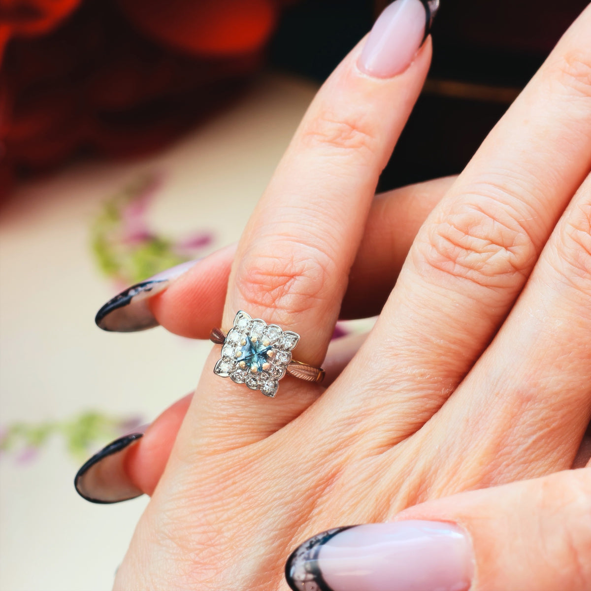 Fancy 1970's Floriate Sapphire & Diamond Dress Ring