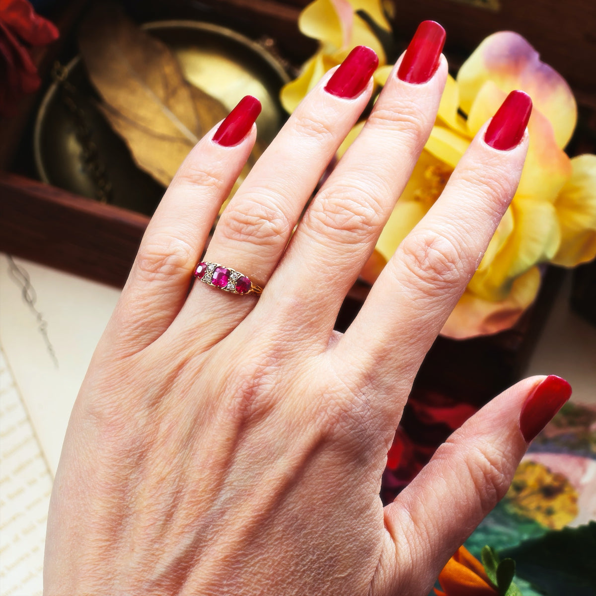 Date 1916 Hand Made Ruby & Diamond Engagement Ring