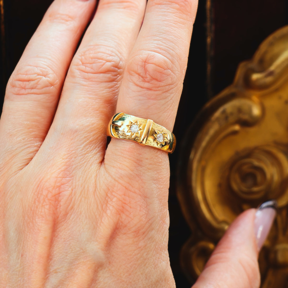 Antique Date 1899 Diamond 'Fidelity' Buckle Wedding Ring