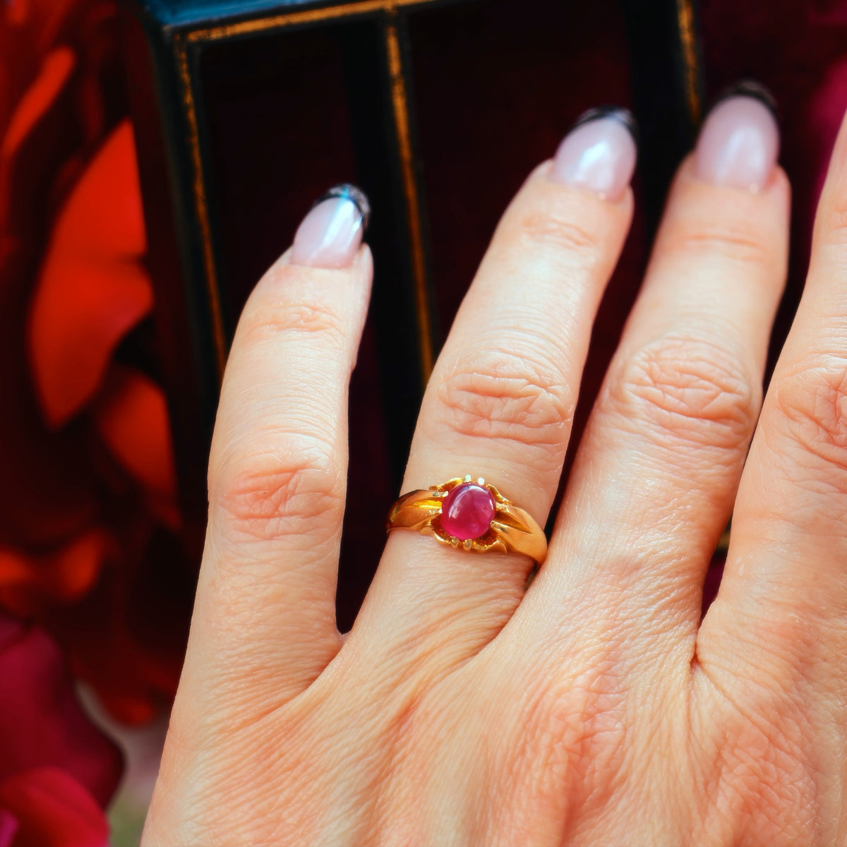 Antique Date 1919 Natural Cabochon Ruby Ring
