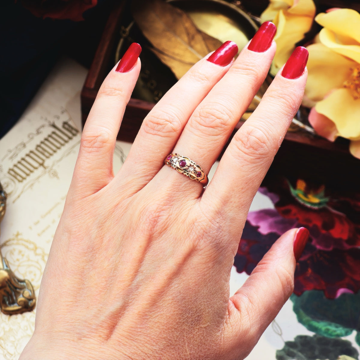 Date 1904 Ruby & Diamond Gypsy Set Band Ring