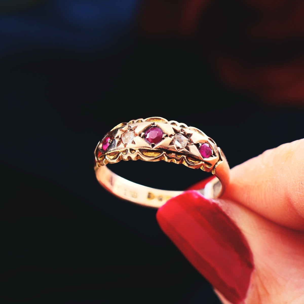 Date 1904 Ruby & Diamond Gypsy Set Band Ring