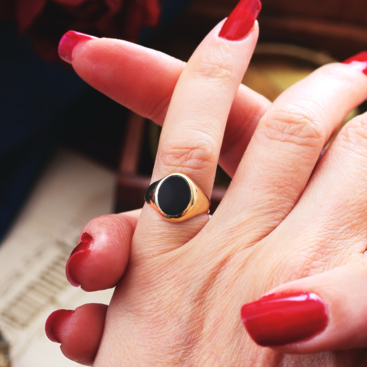 Vintage Date 1978 Black Onyx Signet Ring