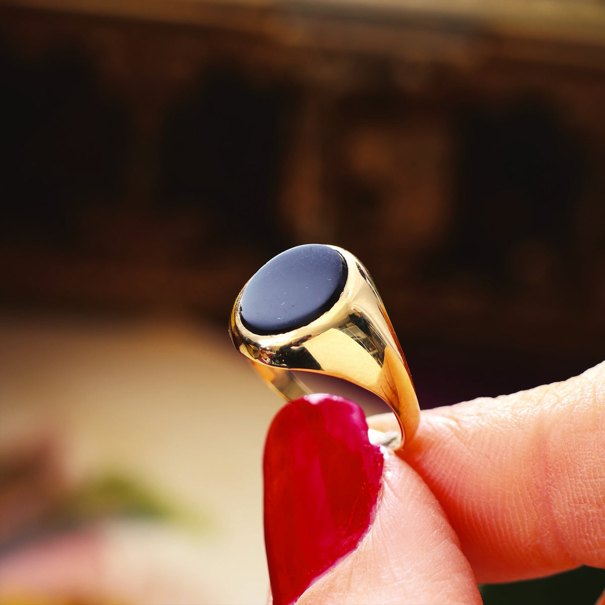 Tiny Vintage Black Onyx Signet Ring