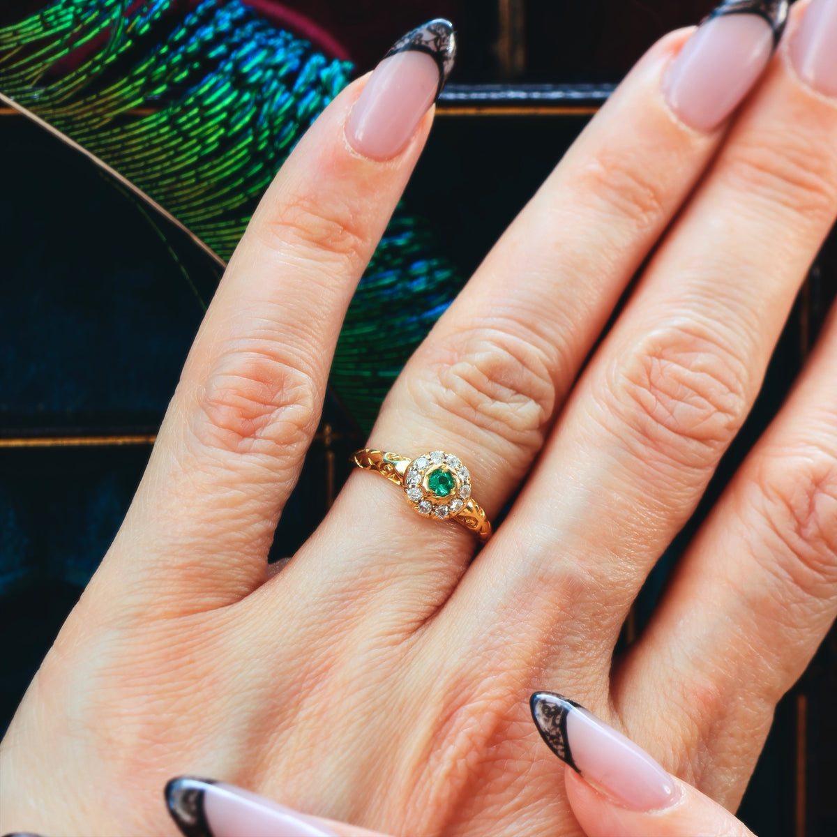 Date 1904 Emerald & Diamond Flowerette Engagement Ring