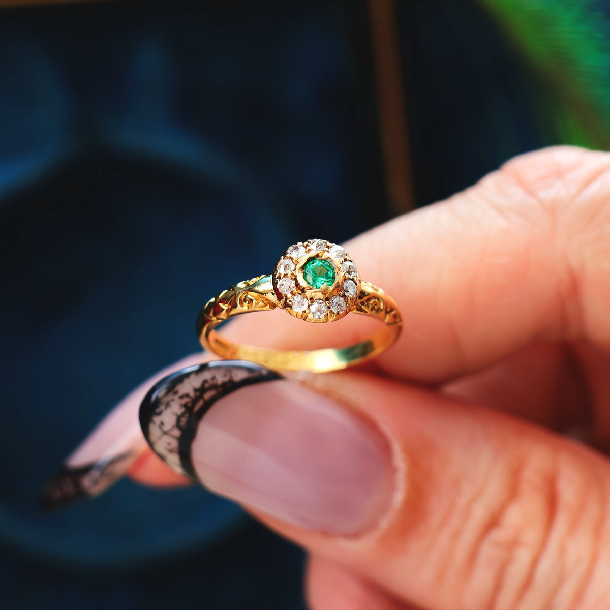 Date 1904 Emerald & Diamond Flowerette Engagement Ring