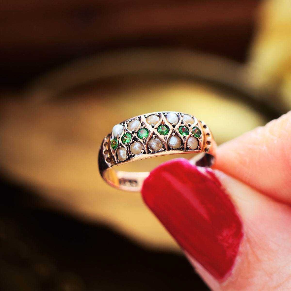 Date 1907 Green Garnet & Wild Pearl Ring