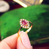 Divine Quality Cabochon Ruby & Diamond Cluster Ring