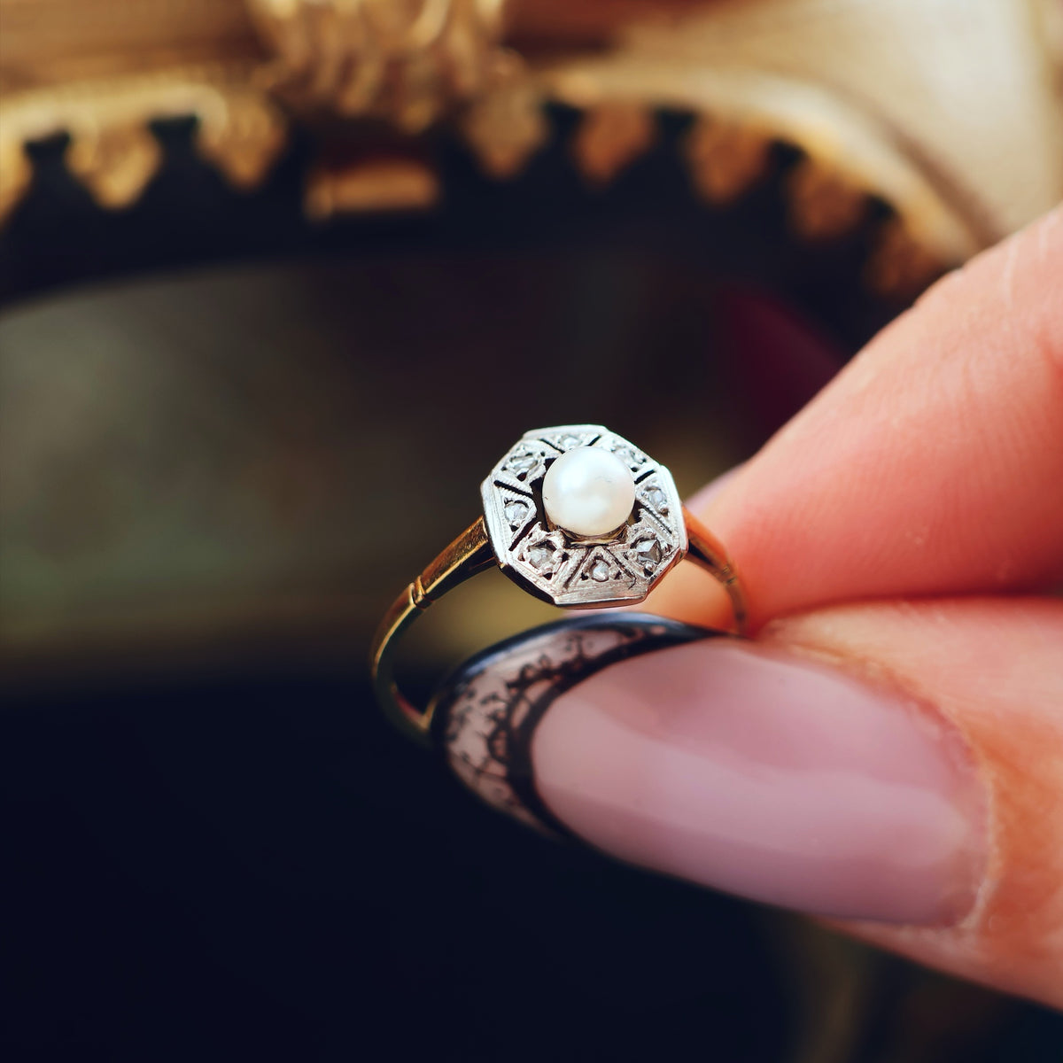 Dainty Vintage 1920's Pearl & Diamond Dress Ring