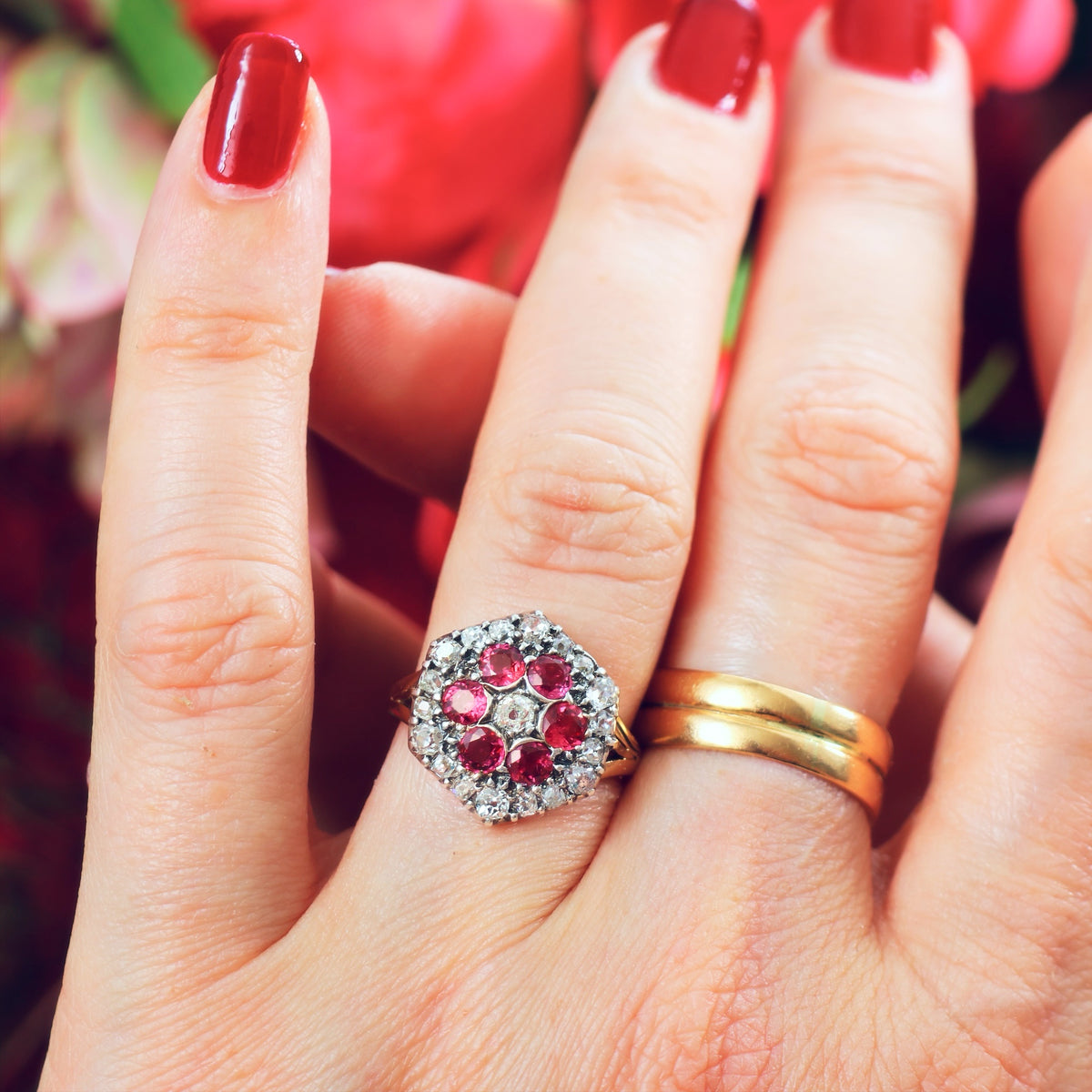 Sensational Vintage Ruby & Diamond Cluster Ring