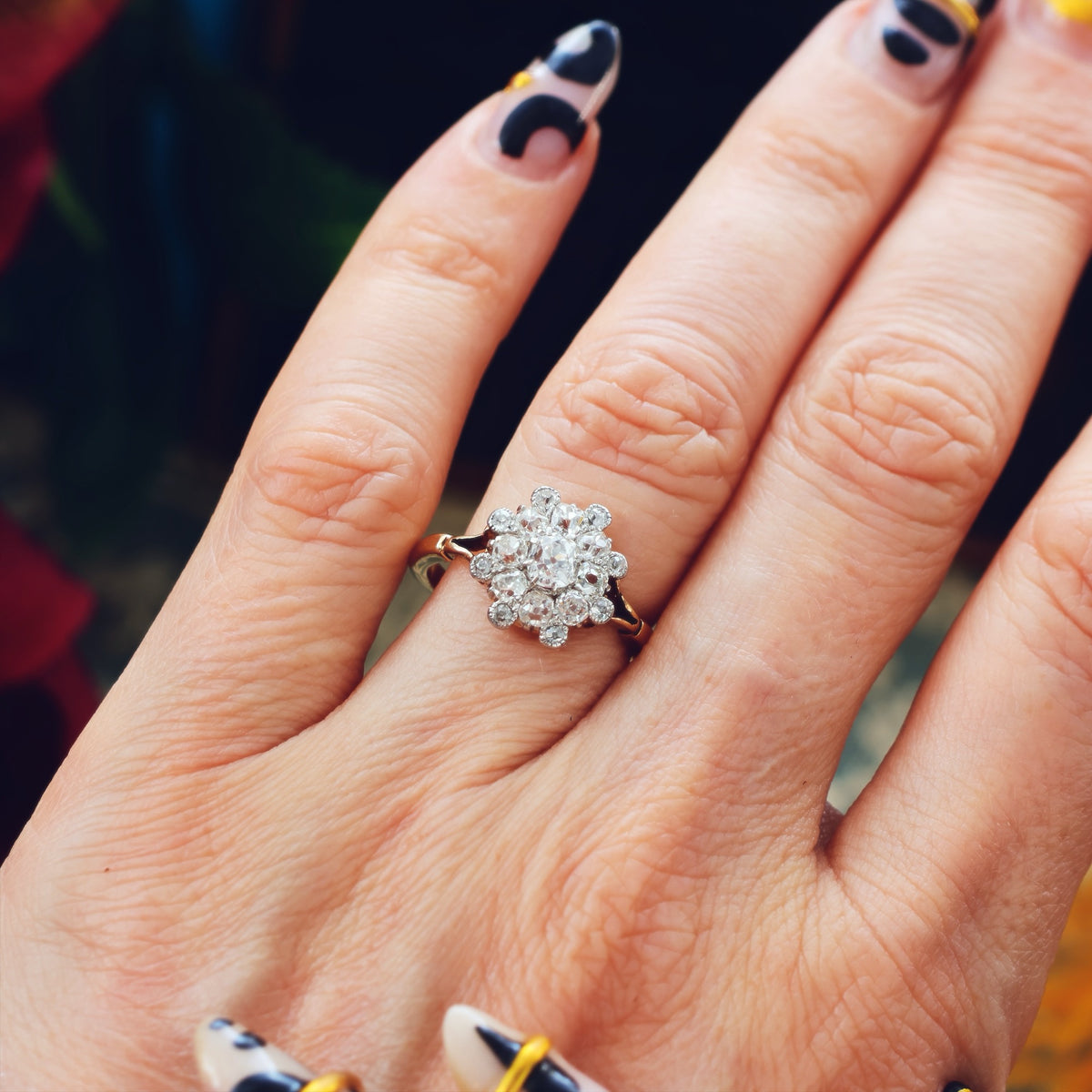 Unique Hand Crafted Antique Diamond Rosette Ring