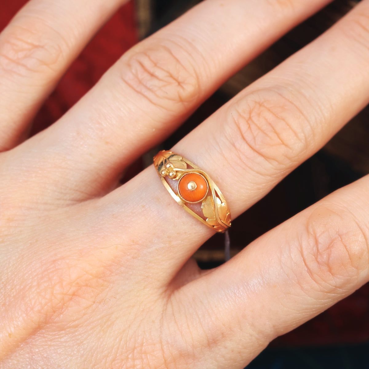 Vintage Art Nouveau Styled Italian Coral Ring