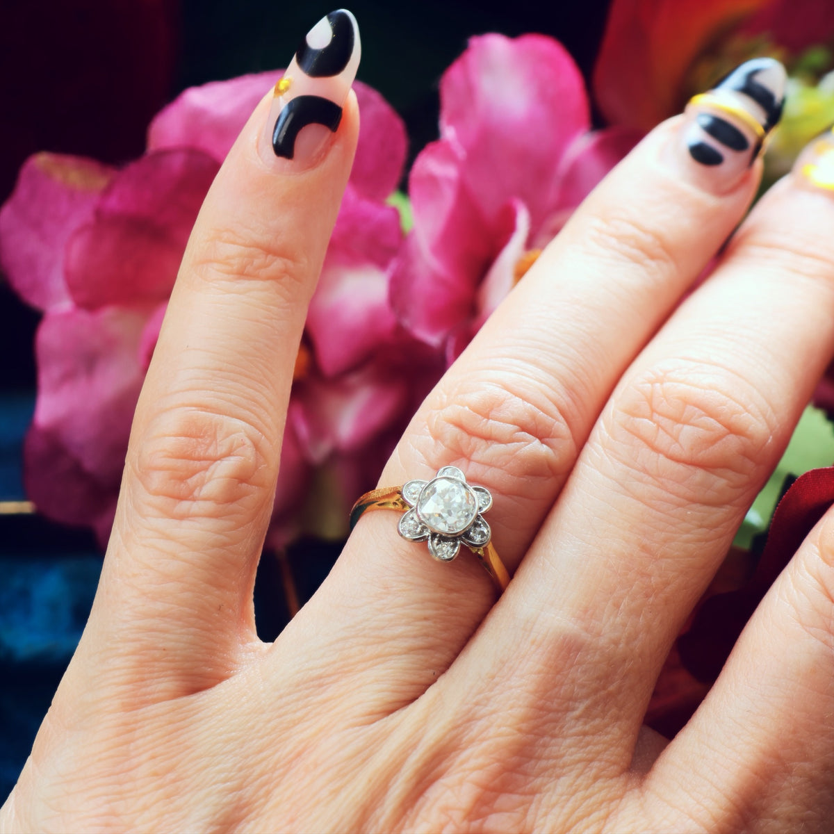 Vintage Recycled Diamond Daisy Cluster Engagement Ring