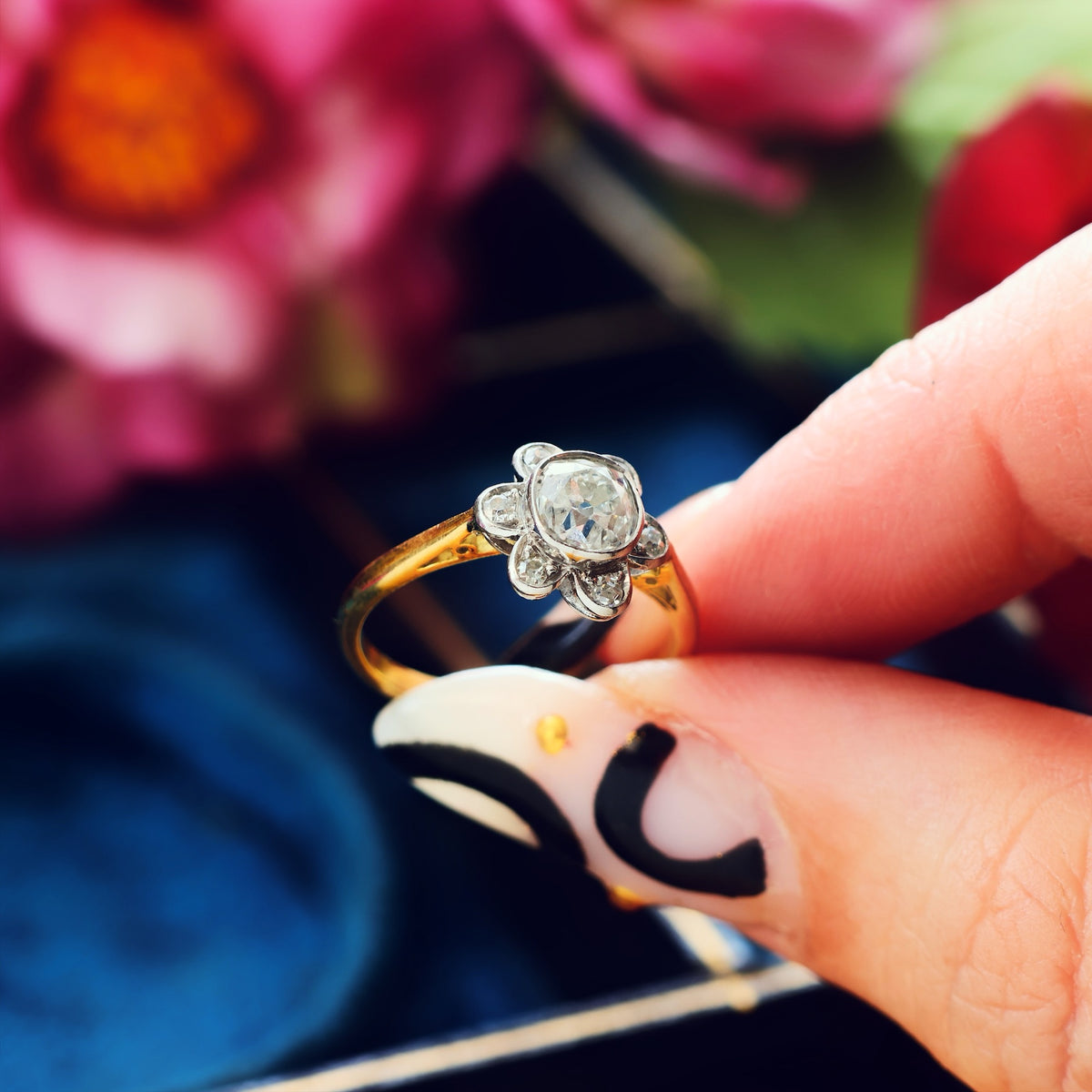 Vintage Recycled Diamond Daisy Cluster Engagement Ring