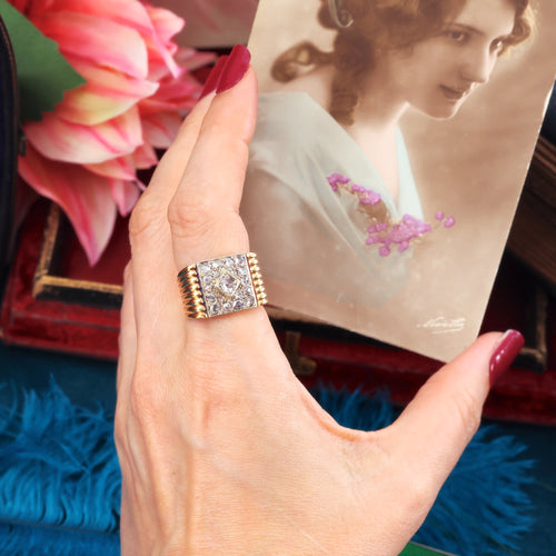 Dramatic! Unisex Late Art Deco Rose Cut Diamond Ring