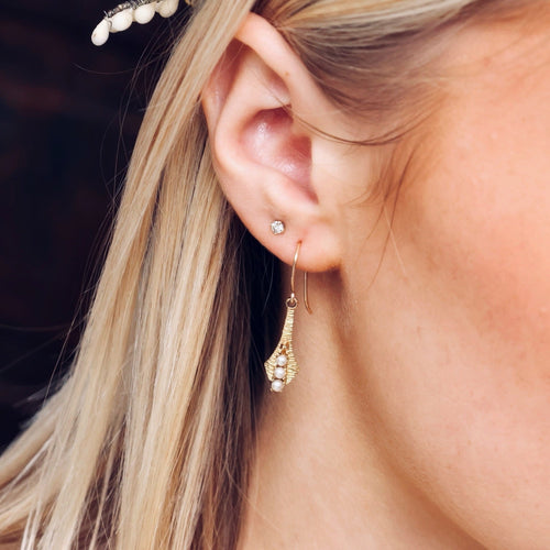 Vintage 1970's Modernist Cultured Pearl Drop Earrings