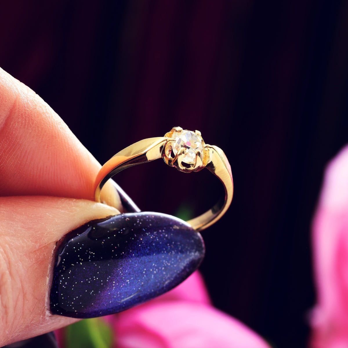 Recycled Antique Mine Cut Diamond Engagement Ring