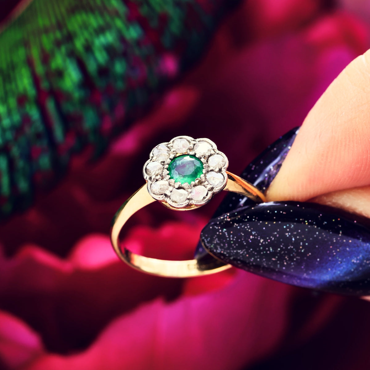Spring Favourite! Vintage Emerald & Diamond Engagement Ring
