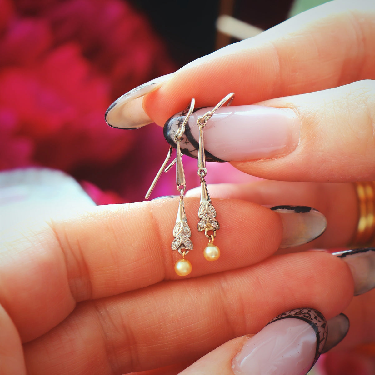Elegant Vintage Pearl & Diamond Earrings