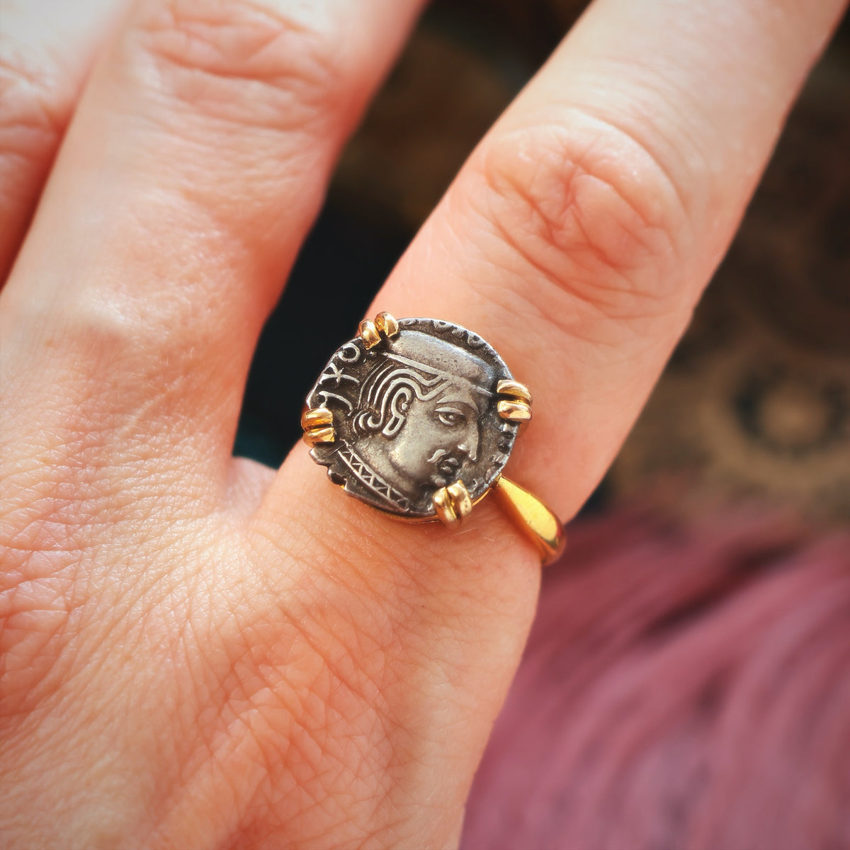 Unique Antique Rudrasimha Ist Drachm Coin Ring