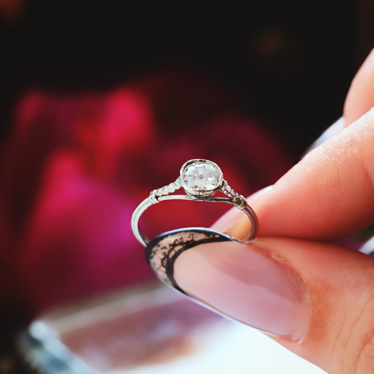 Fine Vintage Recycled Diamond Platinum Engagement Ring