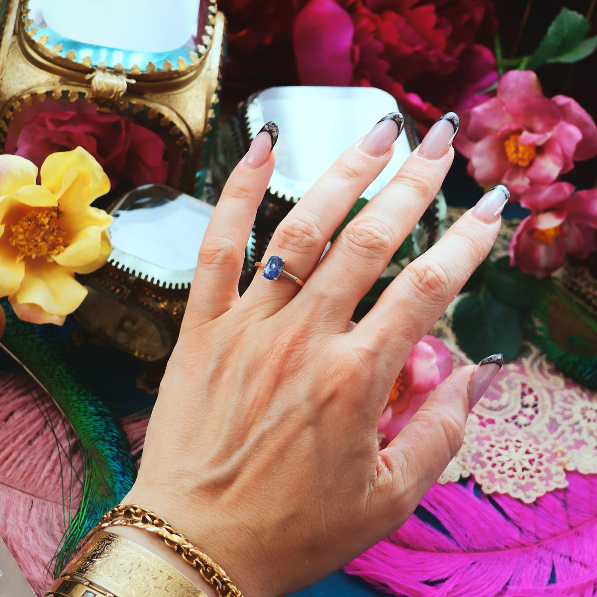 Vintage Hand Cut Sapphire Engagement Ring