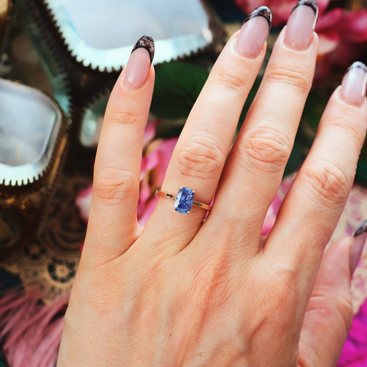 Vintage Hand Cut Sapphire Engagement Ring