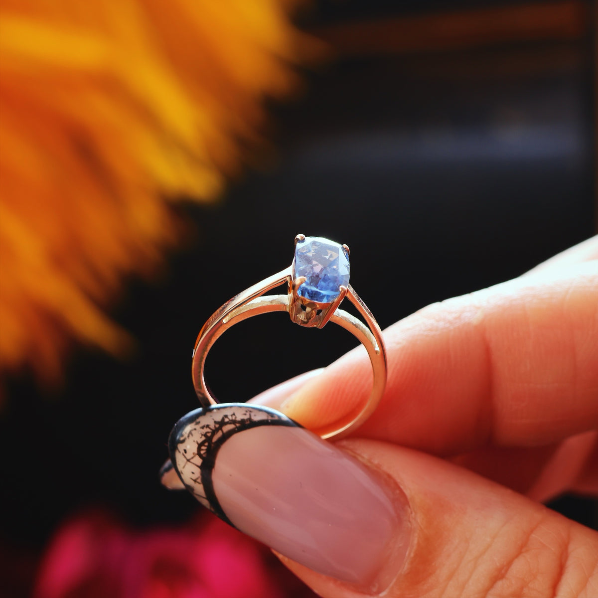 Vintage Hand Cut Sapphire Engagement Ring