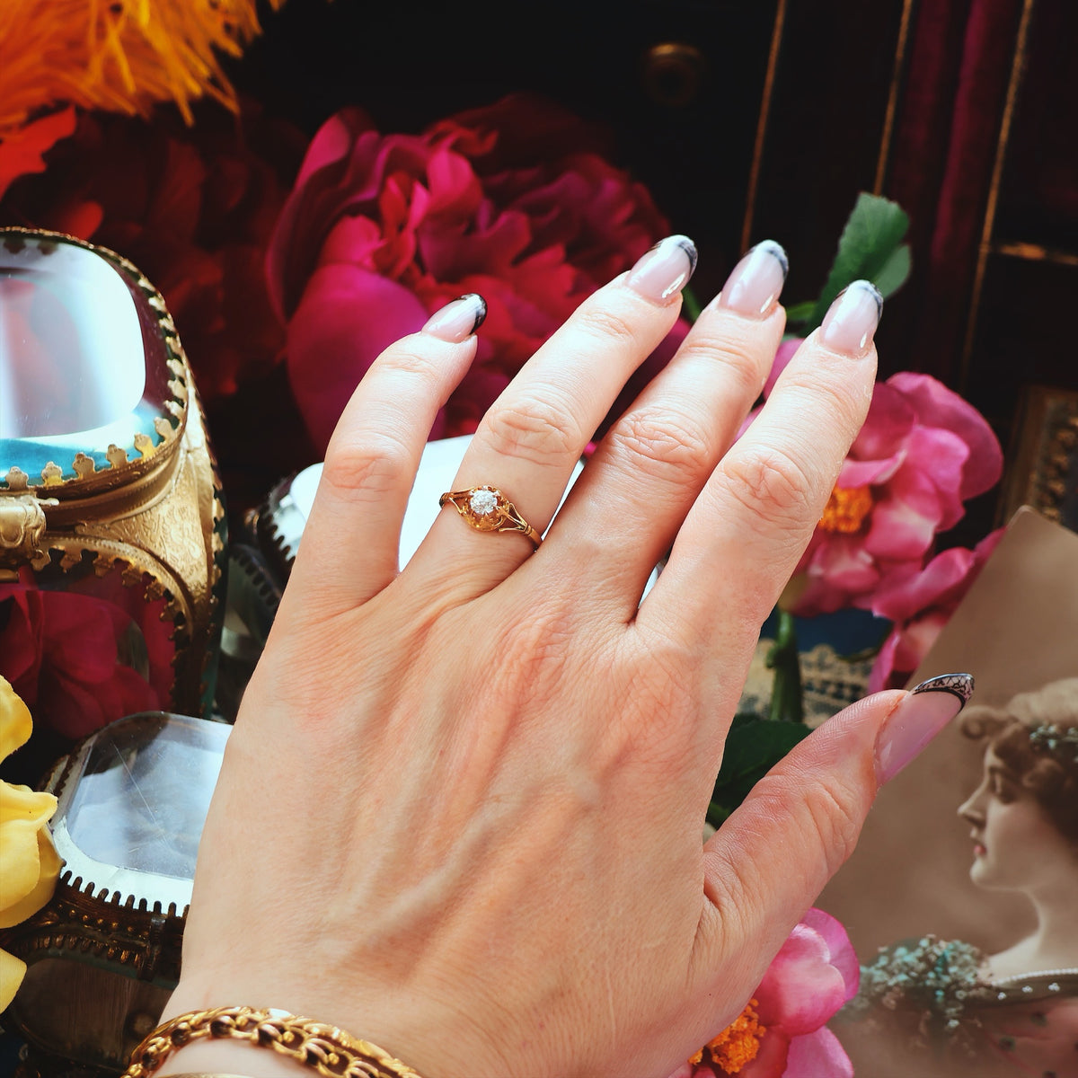 Antique Fleur de Lys Hand Cut Diamond Engagement Ring