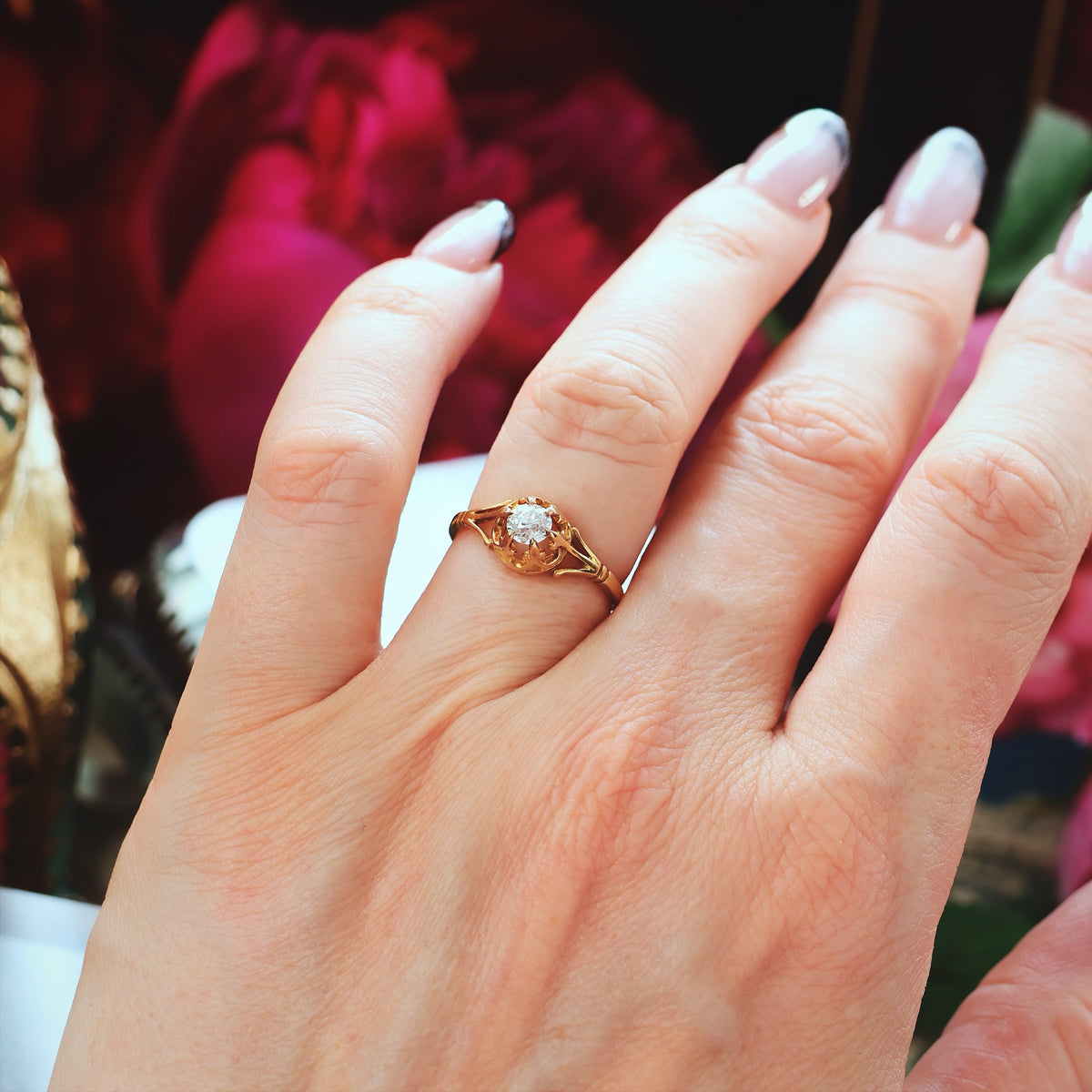 Antique Fleur de Lys Hand Cut Diamond Engagement Ring