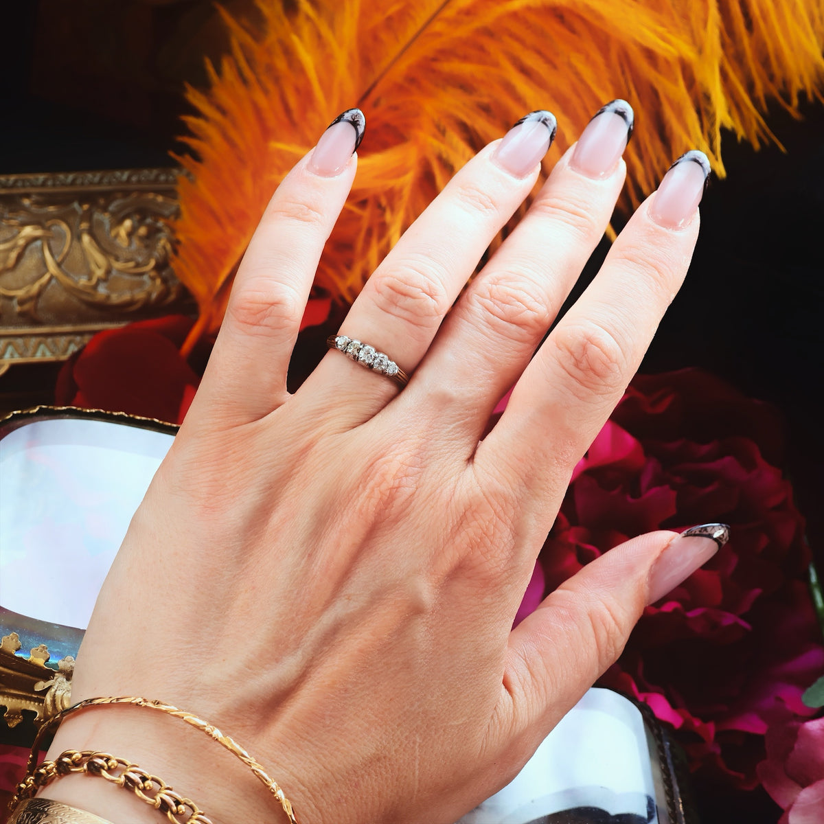 Antique Edwardian Diamond Half Hoop Engagement Ring