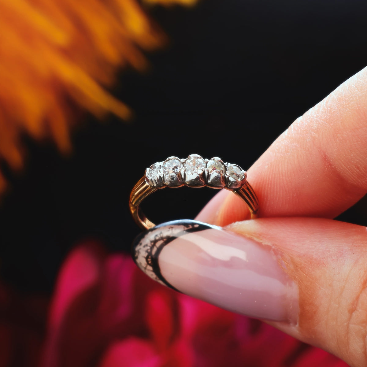 Antique Edwardian Diamond Half Hoop Engagement Ring