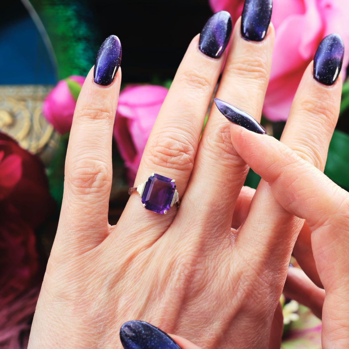 Vintage 1950's Art Deco Amethyst Dress Ring