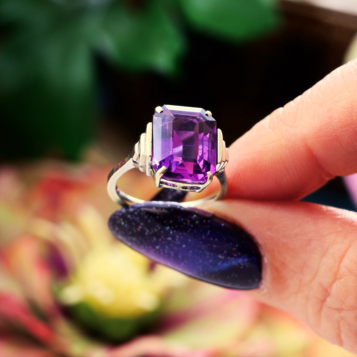 Vintage 1950's Art Deco Amethyst Dress Ring