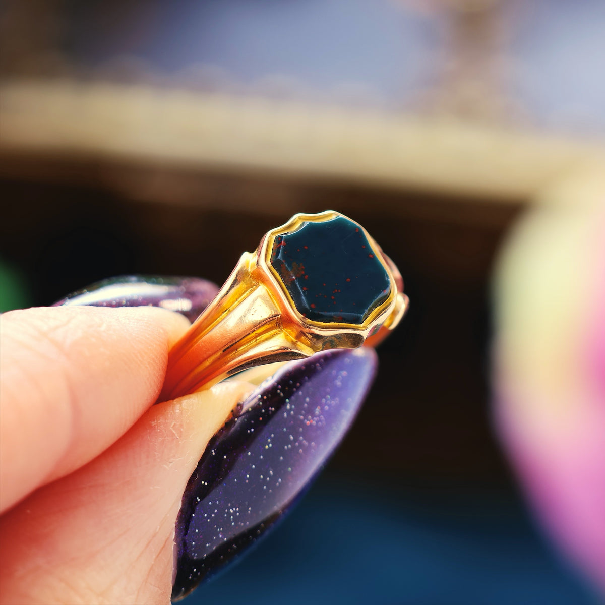 Antique Date 1899 Size P Bloodstone Signet Ring
