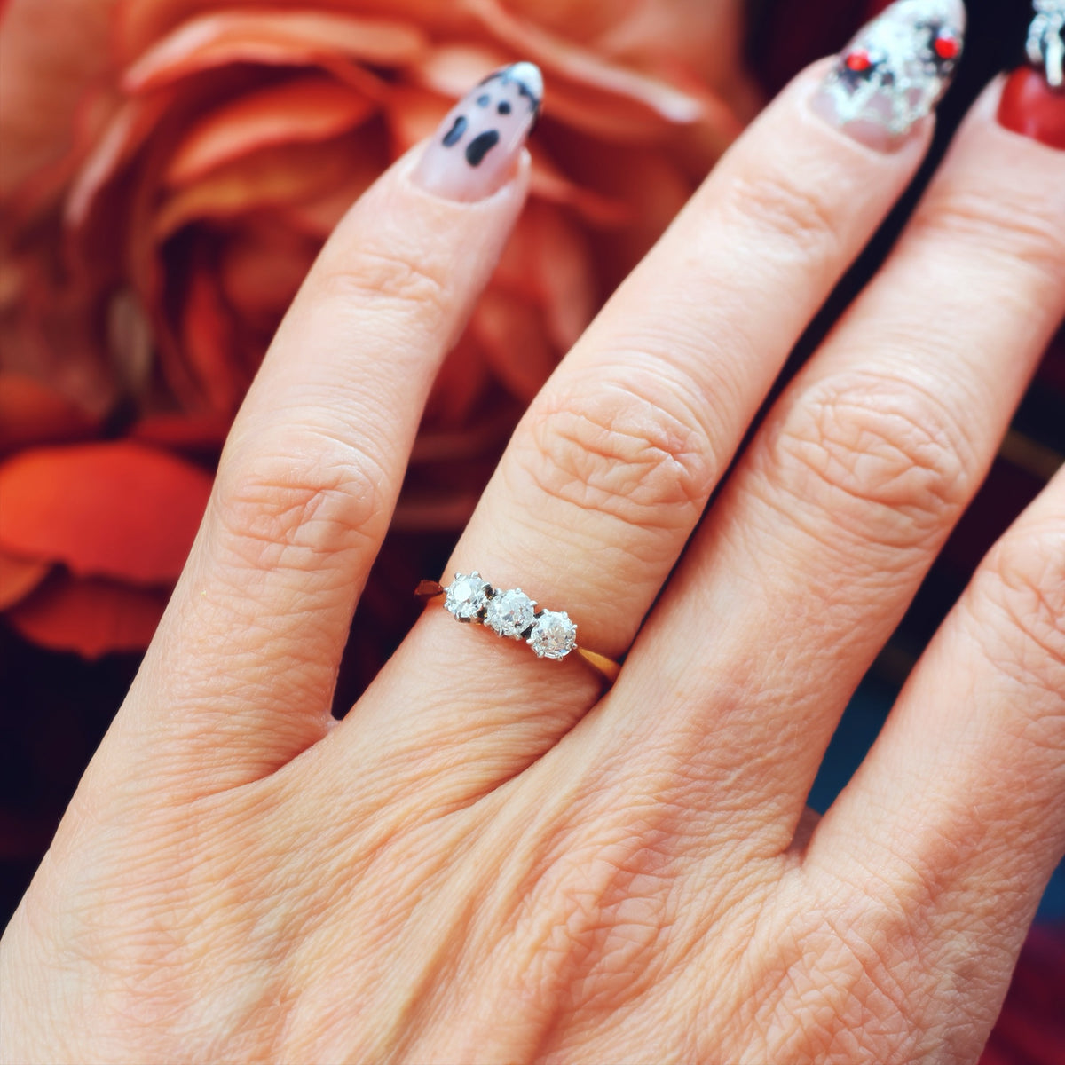 Magical Firelight! Antique Diamond Trilogy Engagement Ring