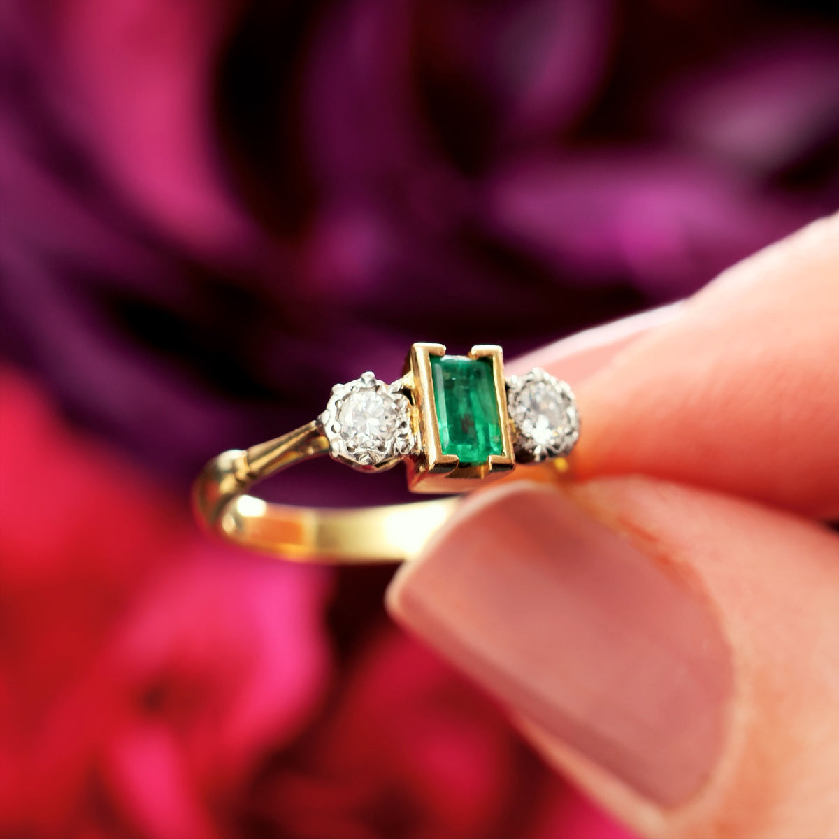 Vintage 1960's Emerald & Diamond Engagement Ring